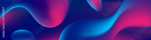 Abstract blue and purple liquid wavy shapes futuristic banner. Glowing retro ...