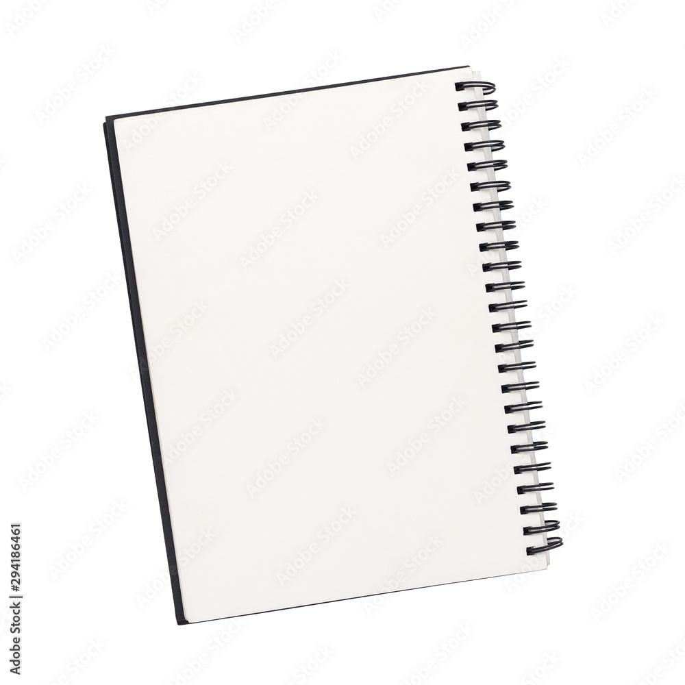 Top view empty notebook isolated on a white background. with clipping path - obrazy, fototapety, plakaty 