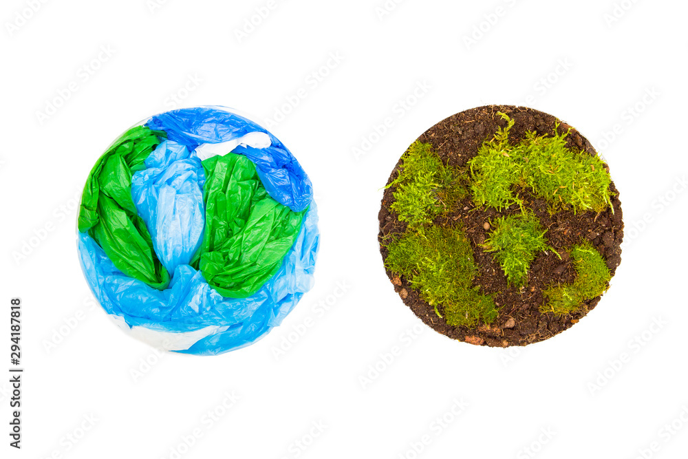 Planet earth and plastic isolated on white Planet earth and plastic isolated on white