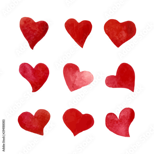Set of Isolated red watercolor heart