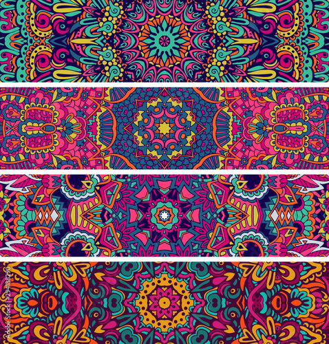 Festive colorful ornamental vector ethnic banner bundle