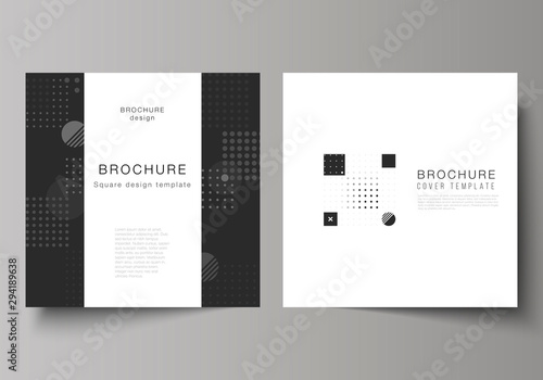 The minimal vector illustration of editable layout of two square format covers design templates for brochure, flyer, magazine. Abstract vector background with fluid geometric shapes.
