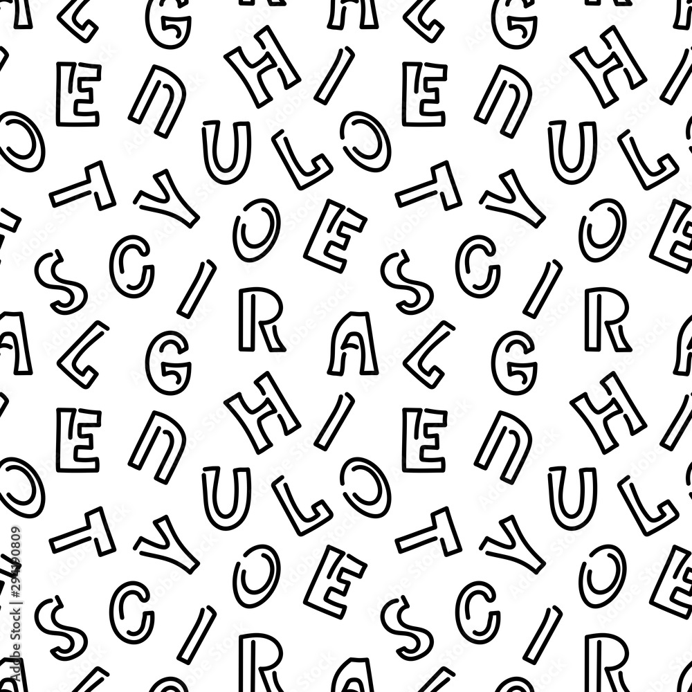 Vector seamless pattern with letters of the alphabet. Hand drawn doodle illustrstion. Vector seamless pattern with letters of the alphabet. Hand drawn doodle illustrstion.