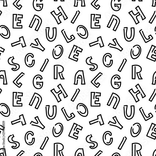 Vector seamless pattern with letters of the alphabet. Hand drawn doodle illustrstion.