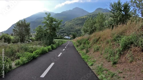 Velodoire bicycle path along the Dora Baltea river next to Aosta, Aosta Valley, Italy photo