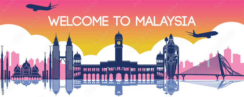 Obraz premium słynny punkt orientacyjny Malezji, cel podróży, projekt sylwetki