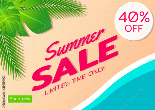 Summer sale offer banner,sea and beach theme with its symbol,modern and fashionable design
