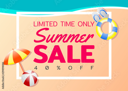 Summer sale offer banner,sea and beach theme with its symbol,modern and fashionable design
