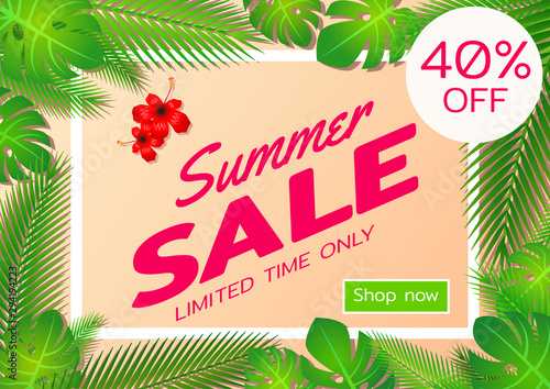 Summer sale offer banner,sea and beach theme with its symbol,modern and fashionable design