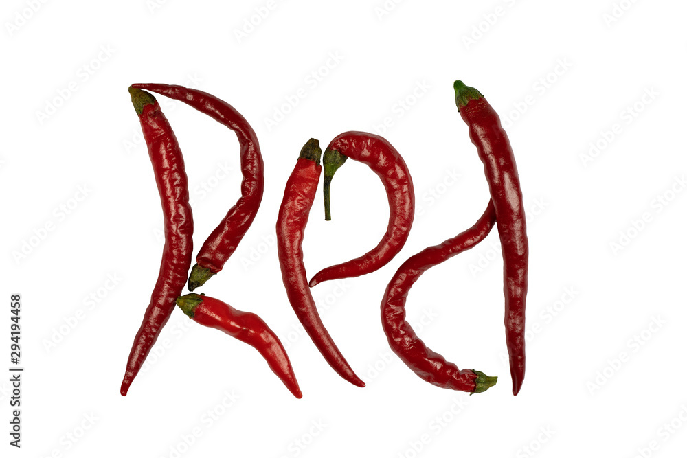 Chilli peppers in words on white background Chilli peppers in words on white background