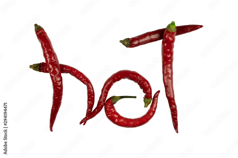 Chilli peppers in word on white background Chilli peppers in word on white background