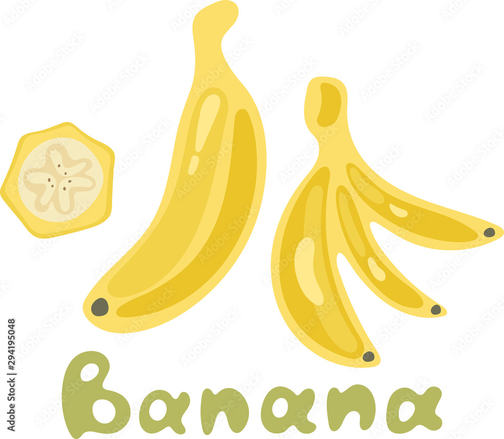 Bright vector set of bunches of fresh banana. Sweet cartoon single, peeled banana and bunch of bananas isolated on white background. Bright vector set of bunches of fresh banana. Sweet cartoon single, peeled banana and bunch of bananas isolated on white background.