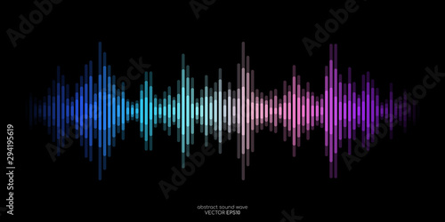Abstract sound wave stripe lines colourful equalizer isolated on black background. Vector illustration in concept music, sound, technology.