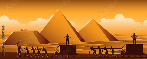 Building Pyramid in Egypt in ancient time use men to be slave the whole day,cartoon version