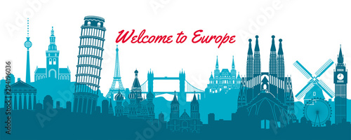 famous landmark of Europe,travel destination with silhouette classic design