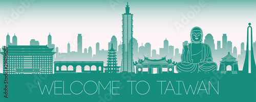 Taiwan famous landmark green silhouette design