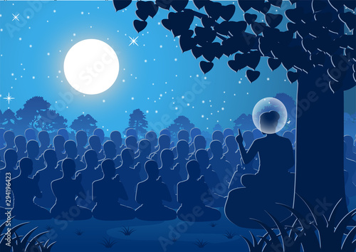 Lord of Buddha sermon dharma to crowd of monk