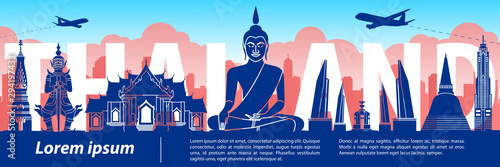 Thailand famous landmark silhouette style,text within,travel and tourism,sunset tone color theme
