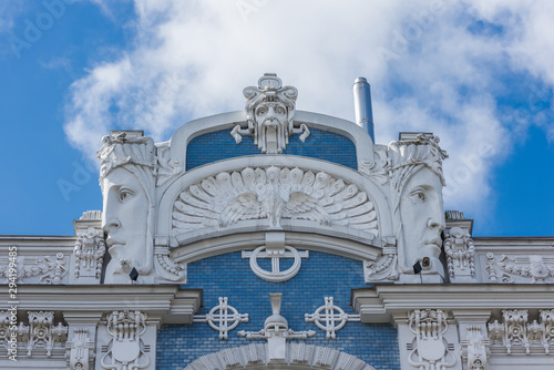 Detail of Art Nouveau  Jugendstil  building in the historical center of Riga  Latvia