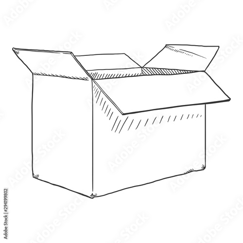 Vector Sketch Open Cardboad Box