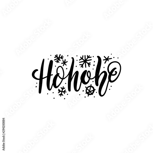 HOHOHO Christmas lettering image with snowflakes. Holidays season postcard, print. Santa Claus phrase for winter vibe. Holiday greeting vector illustration.