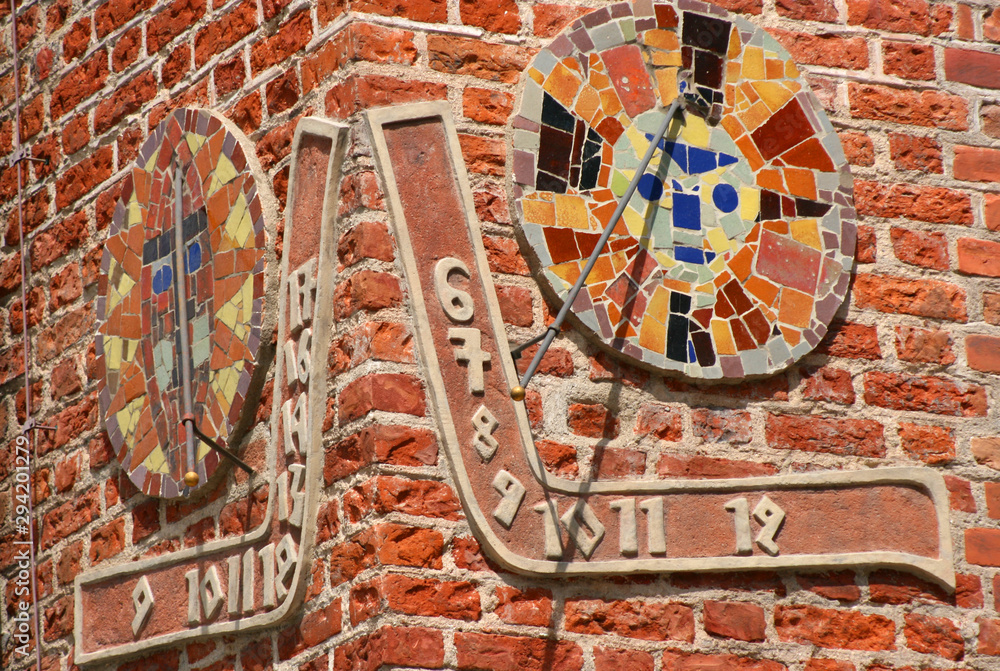 Two vertical sundials, Olsztyn, Poland