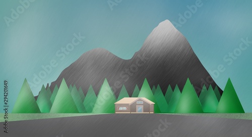 mountain with tree pines illustration