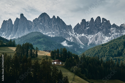 The landscape around Santa Magdalena Village  Dolomites  Italy