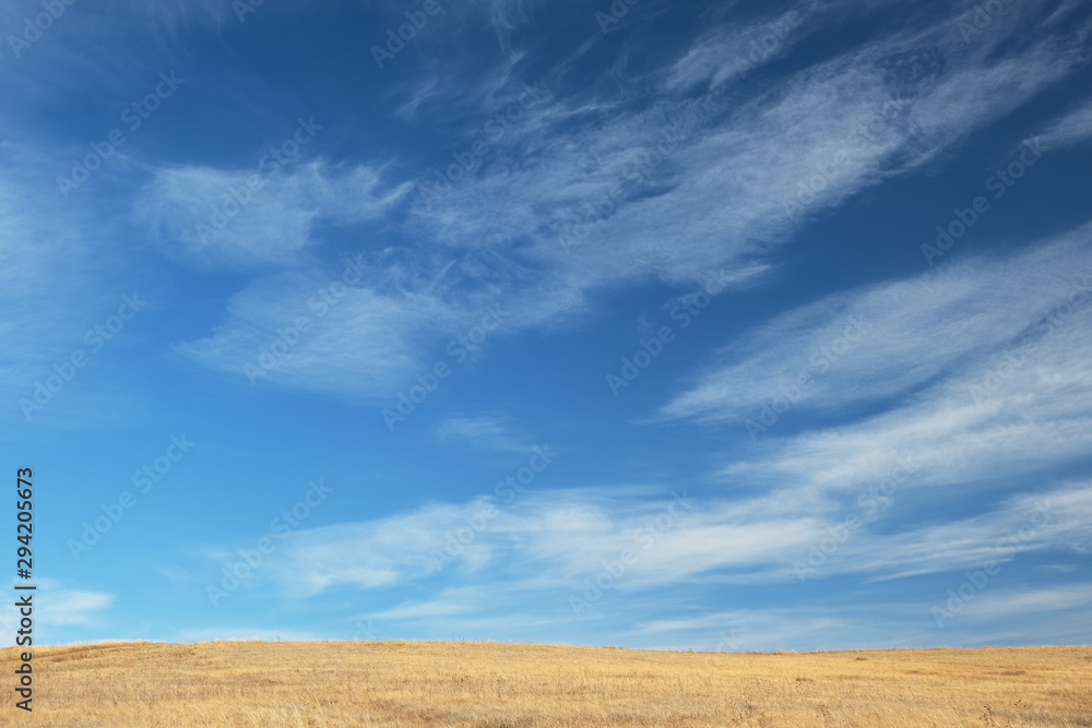 autumn steppe and blue sky with cloudy clouds autumn steppe and blue sky with cloudy clouds