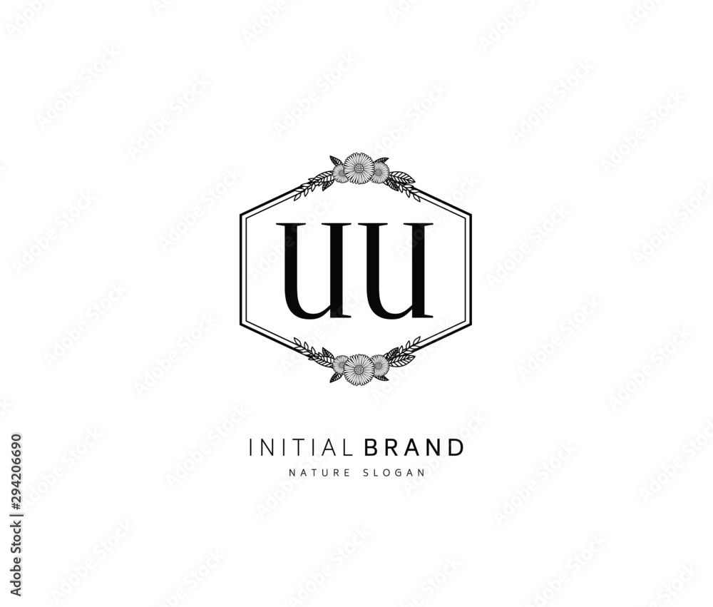 U UU Beauty vector initial logo, handwriting logo of initial signature, wedding, fashion, jewerly, boutique, floral and botanical with creative template for any company or business.