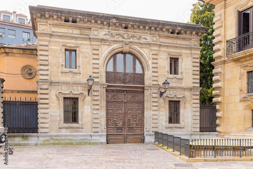 Oviedo, Spain. The facade of the old building on the square of Daoiz y Velarde