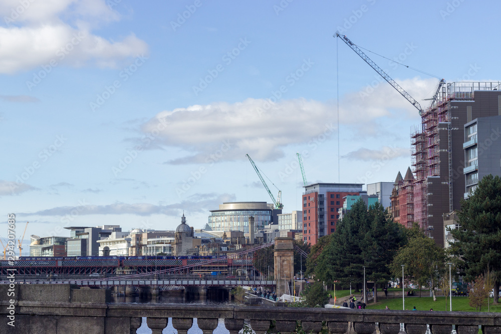 Glasgow buildings and cranes cityscape and skyline