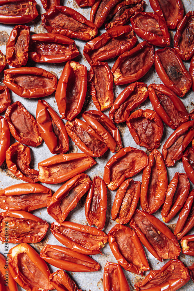 traditional italian food, sun-dried tomatoes made at home.