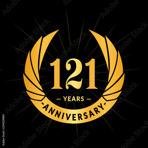 121 years anniversary celebration logotype. Elegant anniversary design. One hundred and twenty-one years logo.