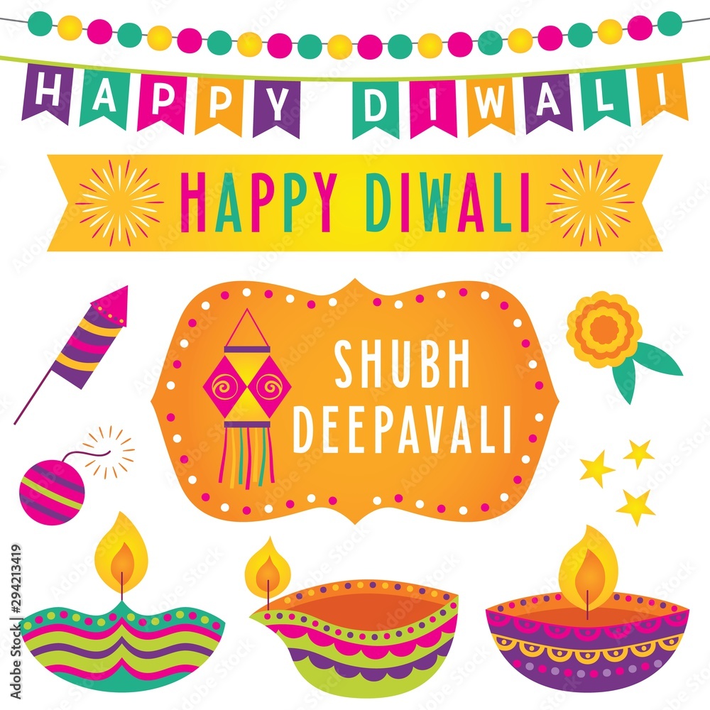 Happy - Shubh Diwali banners and decoration, vector set