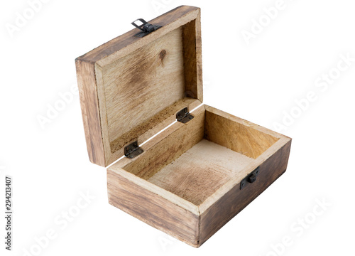 wooden box isolated on white. Wooden box open and closed. 