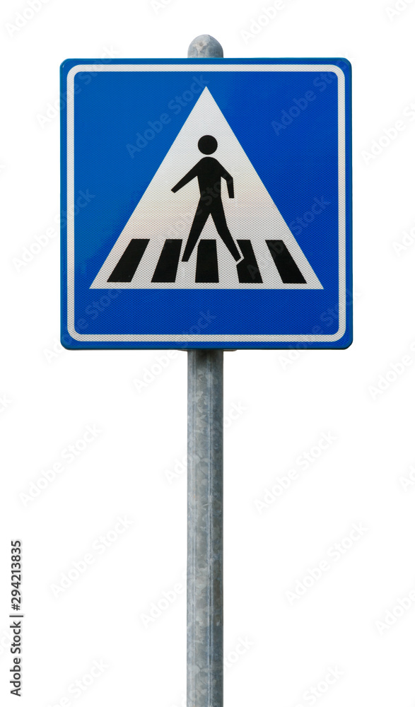 Square blue traffic sign for pedestrian crossing Square blue traffic sign for pedestrian crossing