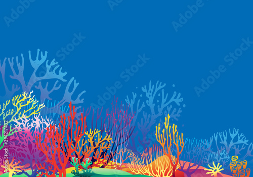 Fototapeta Naklejka Na Ścianę i Meble -  Underwater reef landscape with Coral silhouettes