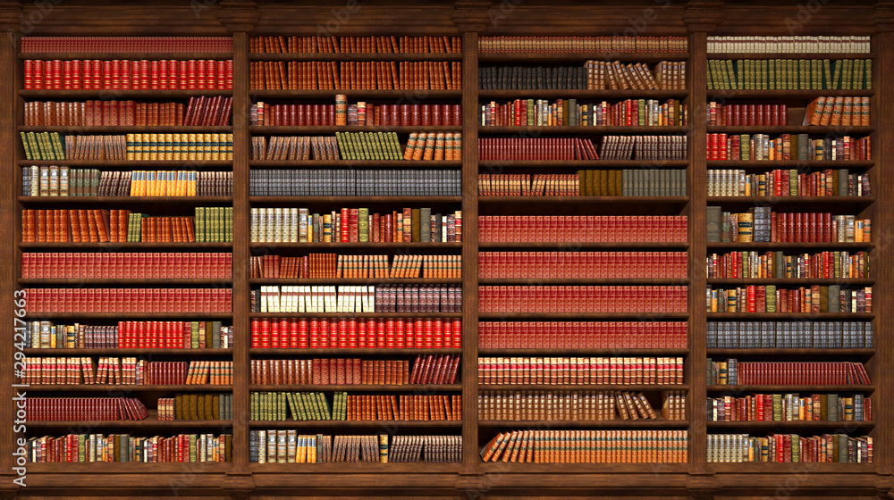 old library with books on the shelves, 3d illustration Stock ...