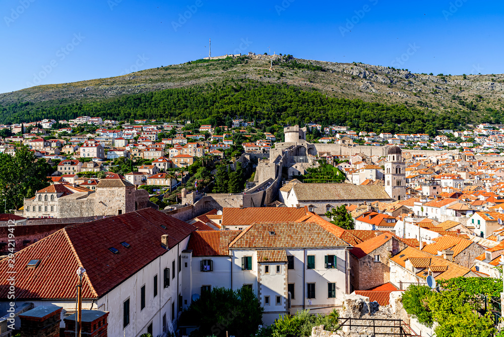A view to the old town of Dubrovnik and its wall