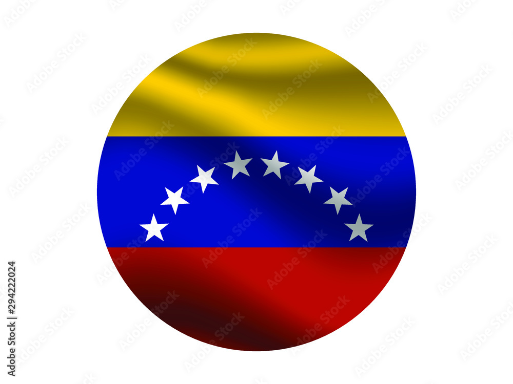 Venezuela Waving national flag with inside sticker round circke isolated on white background. original colors and proportion. Vector illustration, from countries flag set Venezuela Waving national flag with inside sticker round circke isolated on white background. original colors and proportion. Vector illustration, from countries flag set
