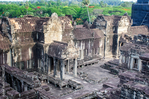 view of the temples from upside at angkor wat central temple