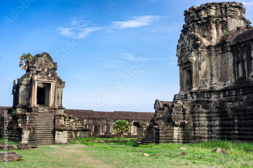 view of the small temples in angkor wat central temple