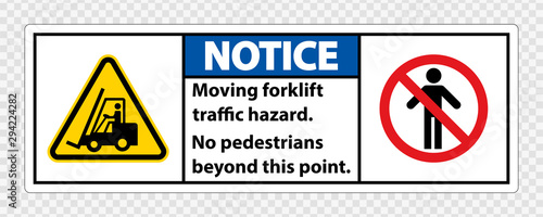 Moving forklift traffic hazard,No pedestrians beyond this point,Symbol Sign Isolate on transparent Background,Vector Illustration