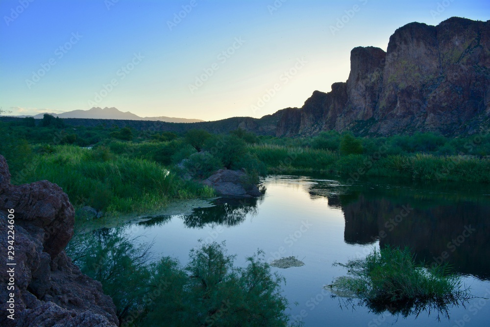 Salt River Mesa Arizona Sunrise Dawn Water Desert Mountains