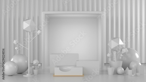 Abstract white minimal background with geometric shape podium for product. minimal concept. 3d rendering