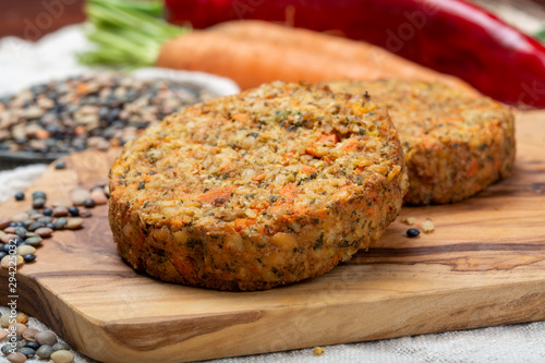 Fototapeta Naklejka Na Ścianę i Meble -  Tasty vegetarian lentils burgers, healthy food