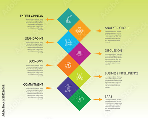 Business Management Infographics vector design. Timeline concept include expert opinion, budget balance, sponsor icons. Can be used for report, presentation, diagram, web design
