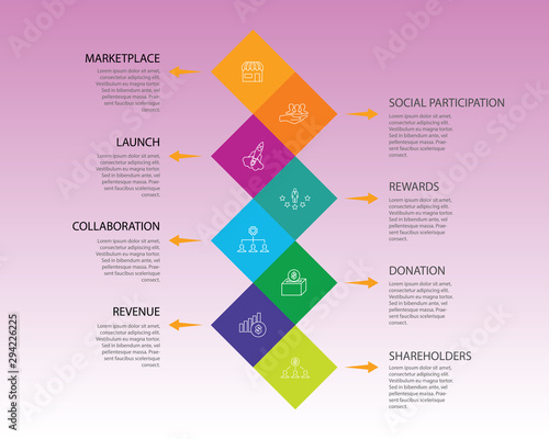 Crowdfunding Infographics vector design. Timeline concept include marketplace, crowdfunding, social participation icons. Can be used for report, presentation, diagram, web design