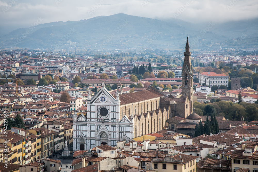Beautiful view of the Cathedral of Santa Croce and Belltower in Florence, Tuscany, Italy